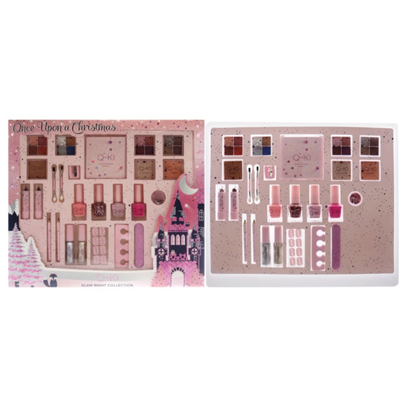 Q-KI Glam Night Collection by Q-KI for Women - 17 Pc Interchangeable Compact, Nail Polish, Glitter Nail Polish, Gems, Glitter Nail File, Sponge Applicators, Lipsticks, Lip Liner, Nail Art Polish, Eyeshadows, Blusher, Bronzer, Highlighter, Toe Separator, P
