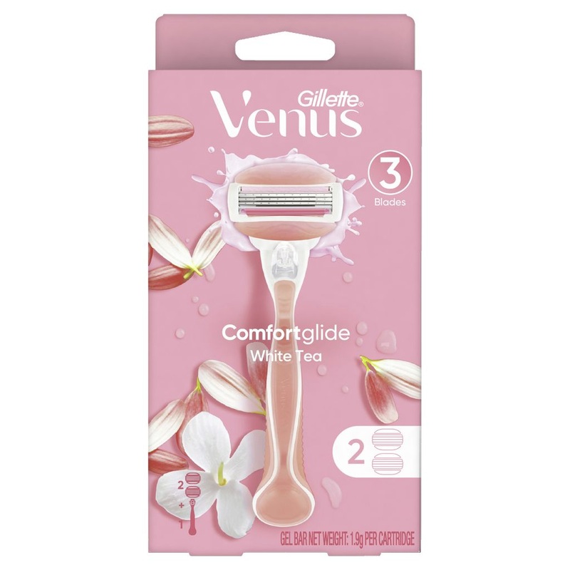 Gillette Venus Comfortglide White Tea Women's Razor Handle + 2 Refills