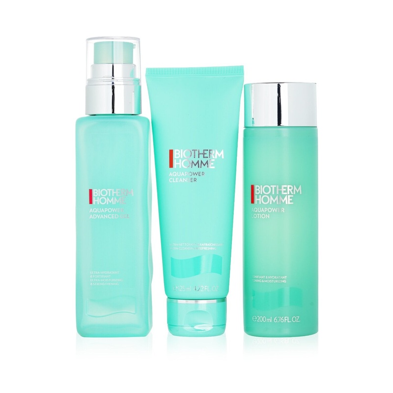 Biotherm Homme Aquapower Power Of 3 Set : Cleanser + Toning Lotion 200ml + Advanced Gel 100ml  3pcs+1bag