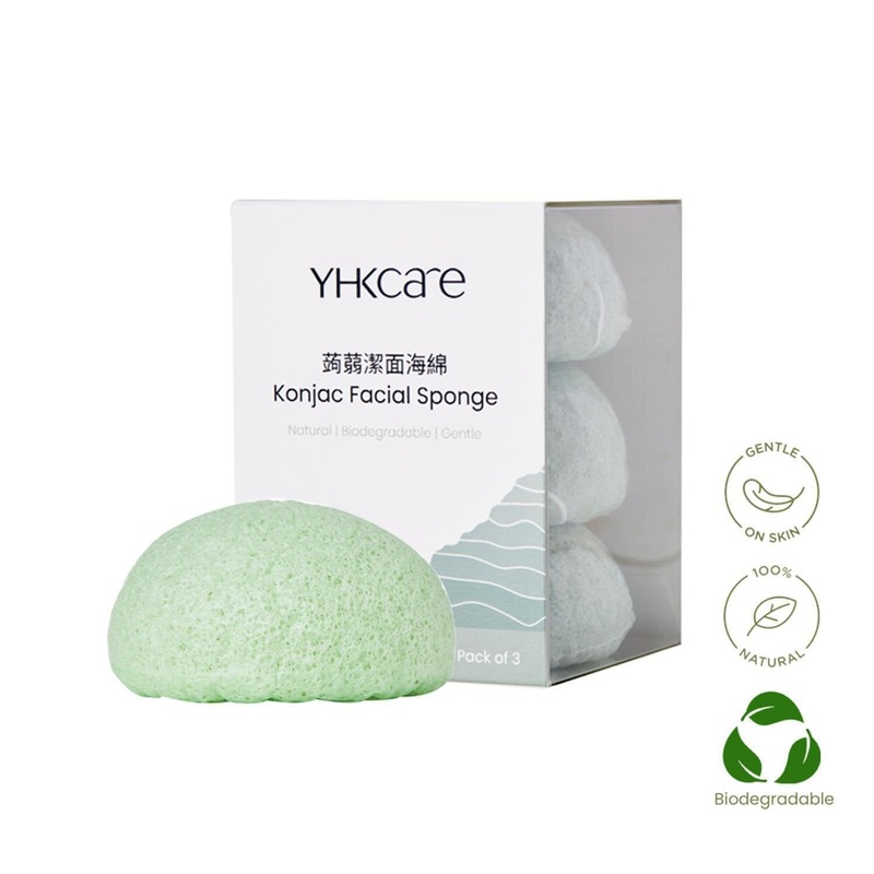 YHKCARE Konjac Sponge (French green clay) Trio pack  3pcs