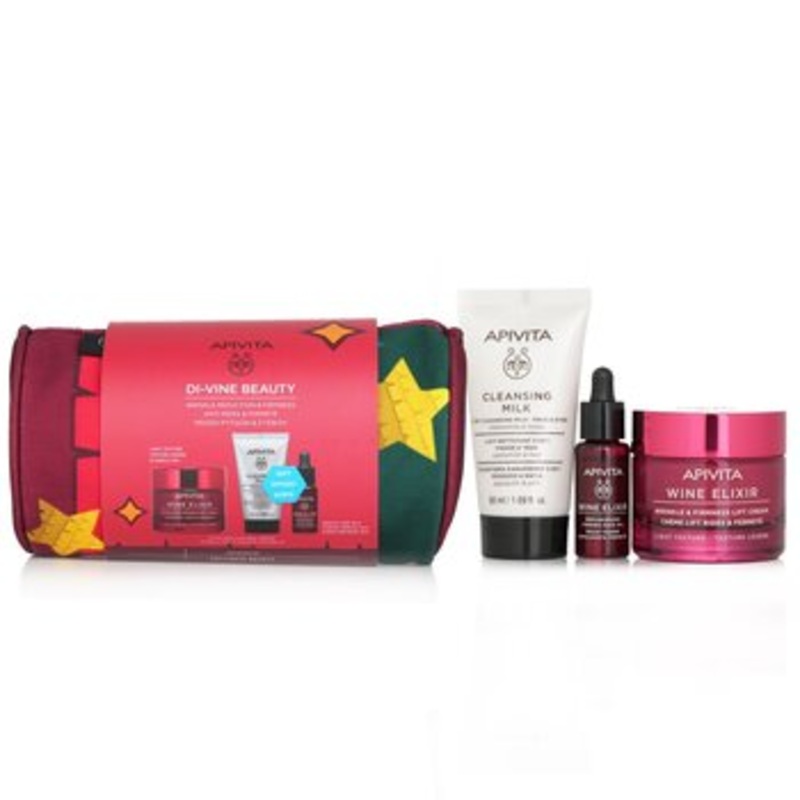 Apivita Di-Vine Beauty (Wine Elixir- Light Texture) Gift Set: Wrinkle Lift Cream 50ml+ Face Oil 10ml+ Cleansing Milk 50ml+Pouch(Exp. Date: 4/2024)  3pcs+1pouch