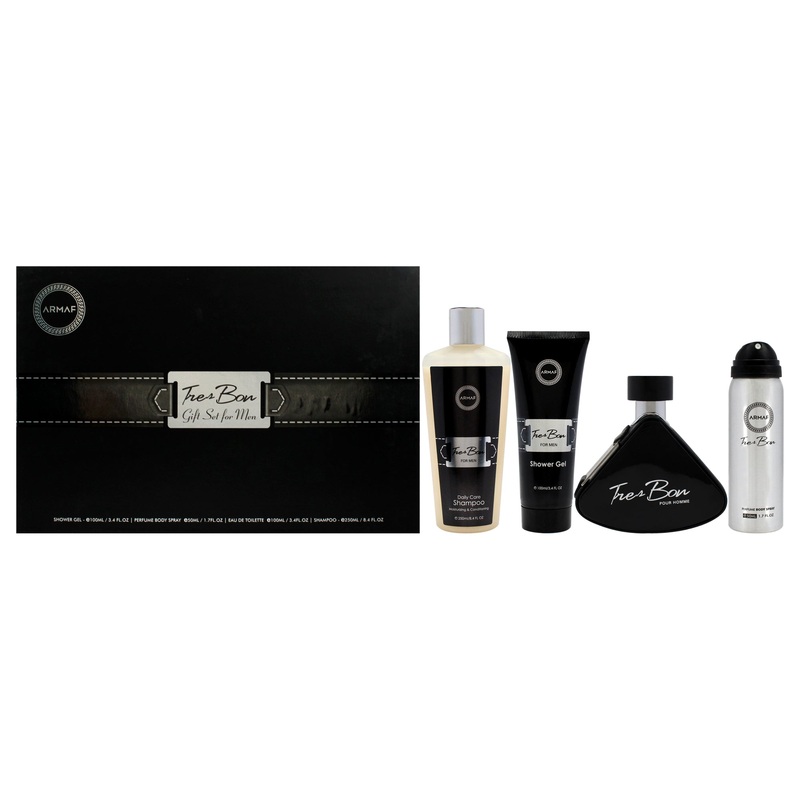 Armaf Tres Bon by Armaf for Men - 4 Pc Gift Set 3.4oz EDT Spray, 3.4oz Shower Gel, 1.7oz Body Spray, 8.4oz Shampoo